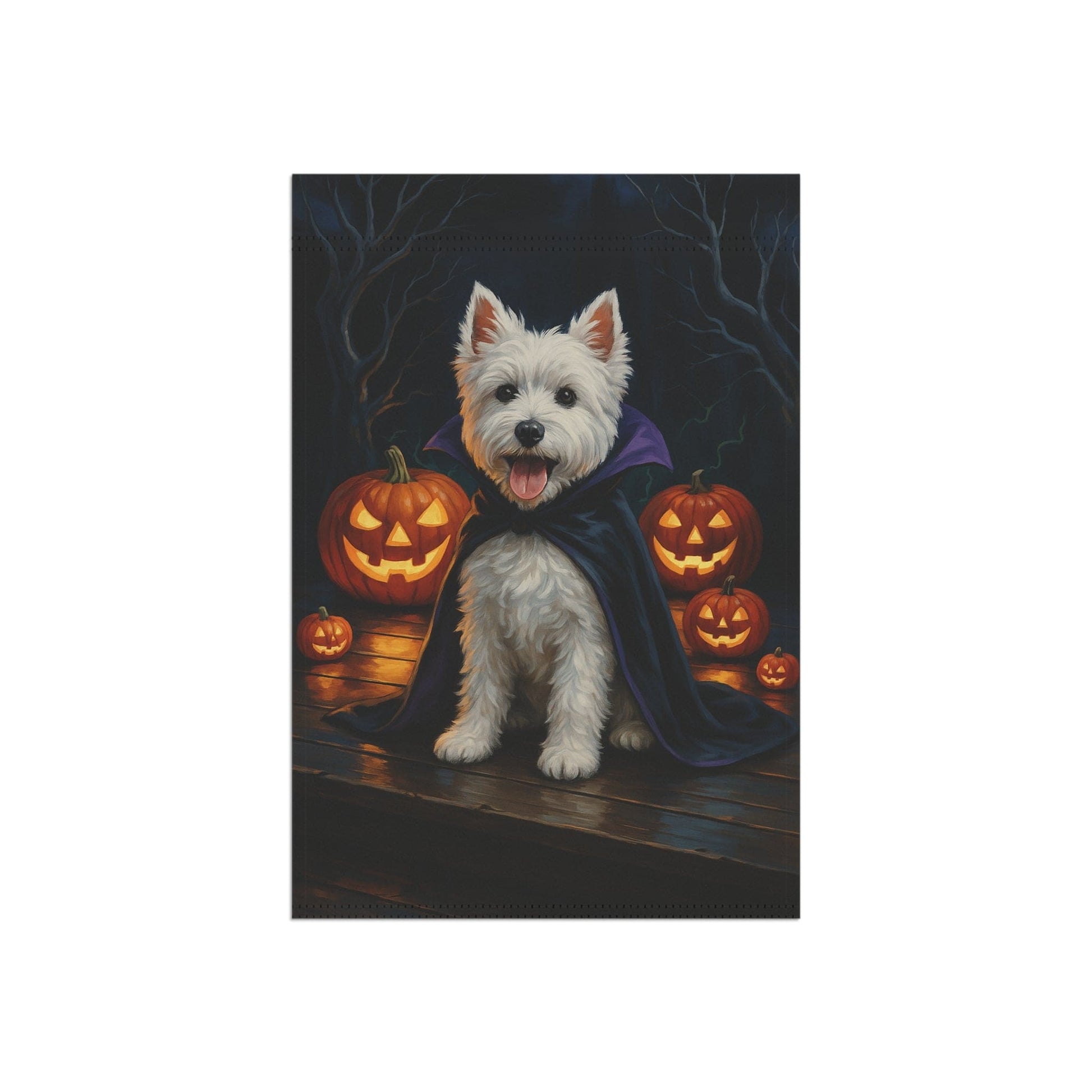 Printify Home Decor Halloween West Highland Dog Garden Flag, Westie Vampire Pumpkin Yard Banner, Fall Outdoor Decor