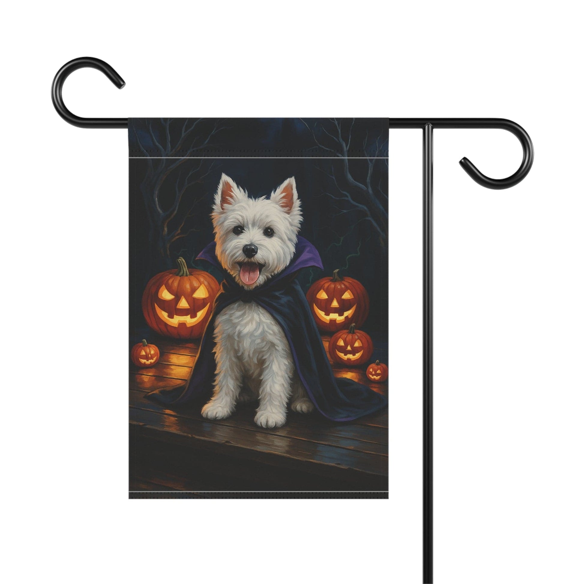 Printify Home Decor Halloween West Highland Dog Garden Flag, Westie Vampire Pumpkin Yard Banner, Fall Outdoor Decor