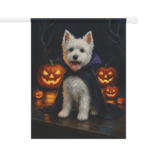 Printify Home Decor 24.5'' × 32'' Halloween West Highland Dog Garden Flag, Westie Vampire Pumpkin Yard Banner, Fall Outdoor Decor
