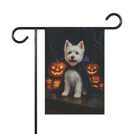 Printify Home Decor 12'' × 18'' Halloween West Highland Dog Garden Flag, Westie Vampire Pumpkin Yard Banner, Fall Outdoor Decor