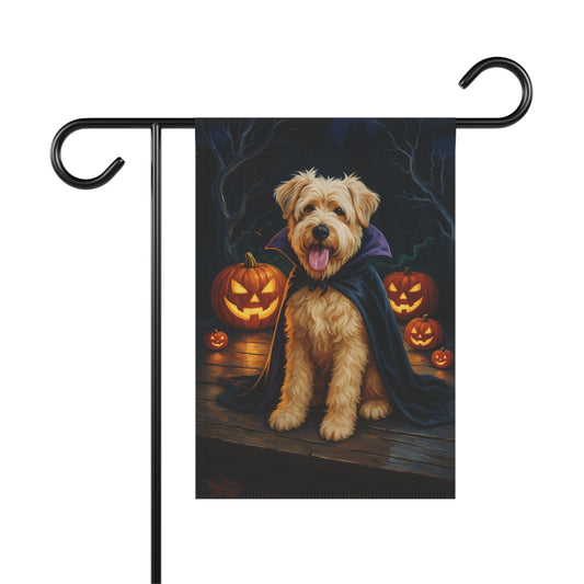 Printify Home Decor 12'' × 18'' Halloween Wheaten Dog Garden Flag – Vampire Pumpkin Yard Banner, Fall Outdoor Decor
