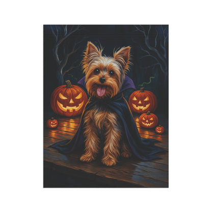 Printify Home Decor Halloween Yorkshire Terrier Dog Garden Flag, Yorkie Vampire Pumpkin Yard Banner, Fall