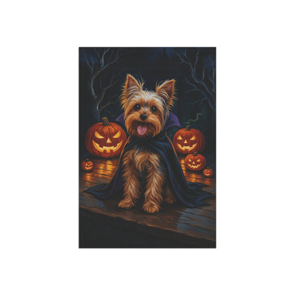 Printify Home Decor Halloween Yorkshire Terrier Dog Garden Flag, Yorkie Vampire Pumpkin Yard Banner, Fall