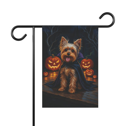 Printify Home Decor 12'' × 18'' Halloween Yorkshire Terrier Dog Garden Flag, Yorkie Vampire Pumpkin Yard Banner, Fall