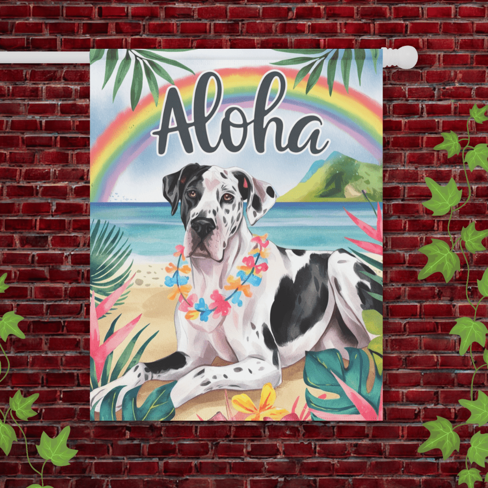 Printify Garden Flag 24.5'' × 32'' Harlequin Great Dane Aloha Garden Flag