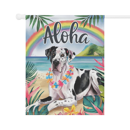 Printify Garden Flag Harlequin Great Dane Aloha Garden Flag