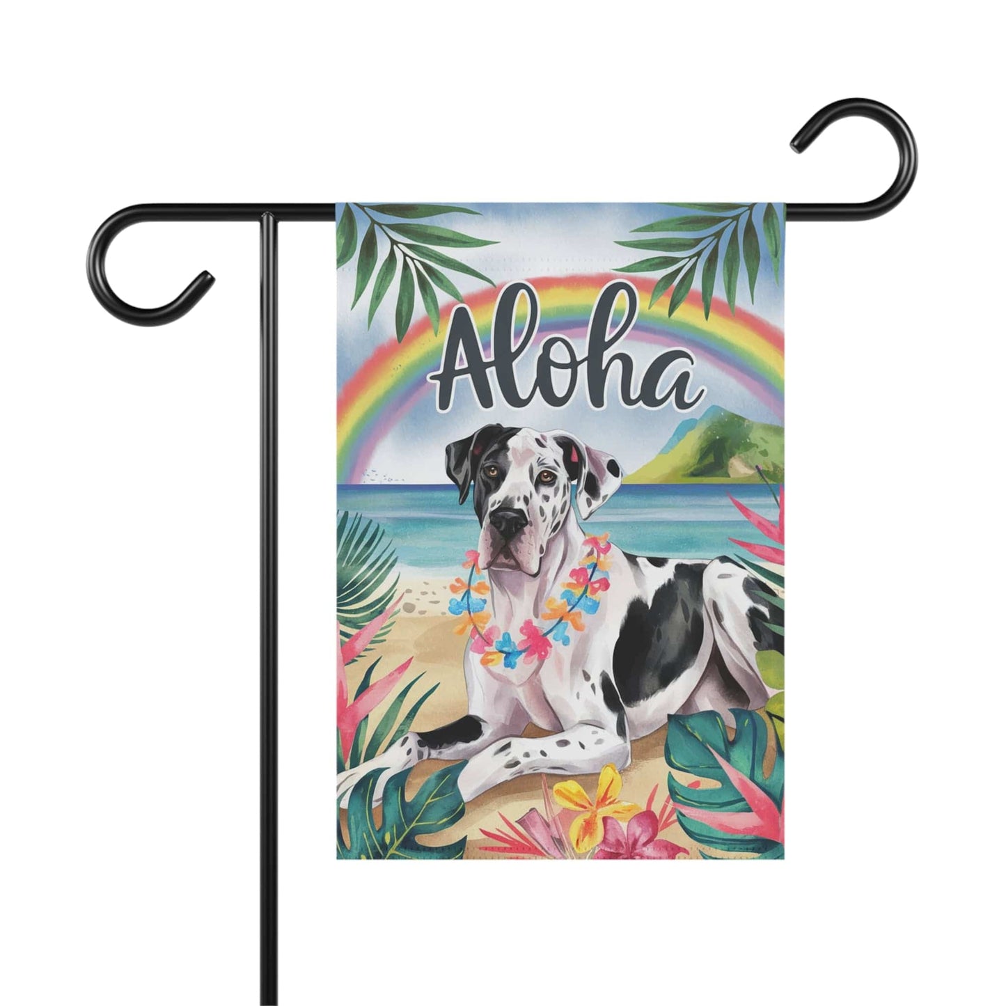 Printify Garden Flag Harlequin Great Dane Aloha Garden Flag