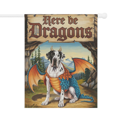 Printify Home Decor 24.5'' × 32'' Harlequin Great Dane Dog Mythical Fantasy Dragon Garden Flag, Funny Pet Front Yard Spring Decor