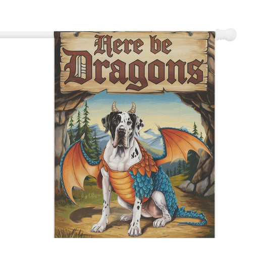 Printify Home Decor 24.5'' × 32'' Harlequin Great Dane Dog Mythical Fantasy Dragon Garden Flag, Funny Pet Front Yard Spring Decor
