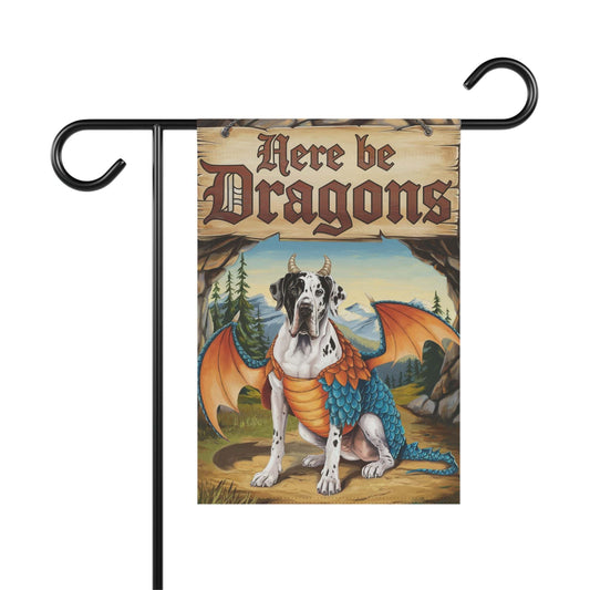 Printify Home Decor 12'' × 18'' Harlequin Great Dane Dog Mythical Fantasy Dragon Garden Flag, Funny Pet Front Yard Spring Decor