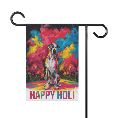 Printify Home Decor Harlequin Great Dane Holi Garden Flag, Indian Spring Festival, Dog Lovers, Yard Outside Decor