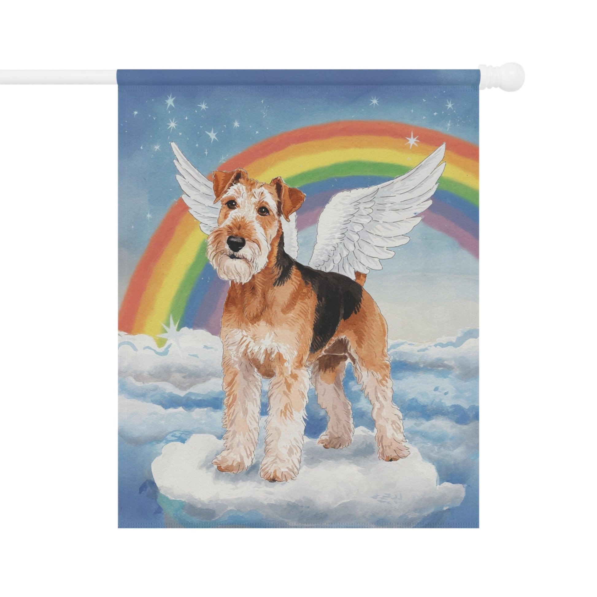 Printify Home Decor 24.5'' × 32'' Heavenly Airedale Terrier, Rainbow Pet Memorial Garden Flag, Front Yard Spring Decor, Housewarming Gardener Gift