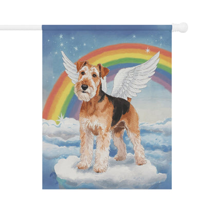 Printify Home Decor 24.5'' × 32'' Heavenly Airedale Terrier, Rainbow Pet Memorial Garden Flag, Front Yard Spring Decor, Housewarming Gardener Gift