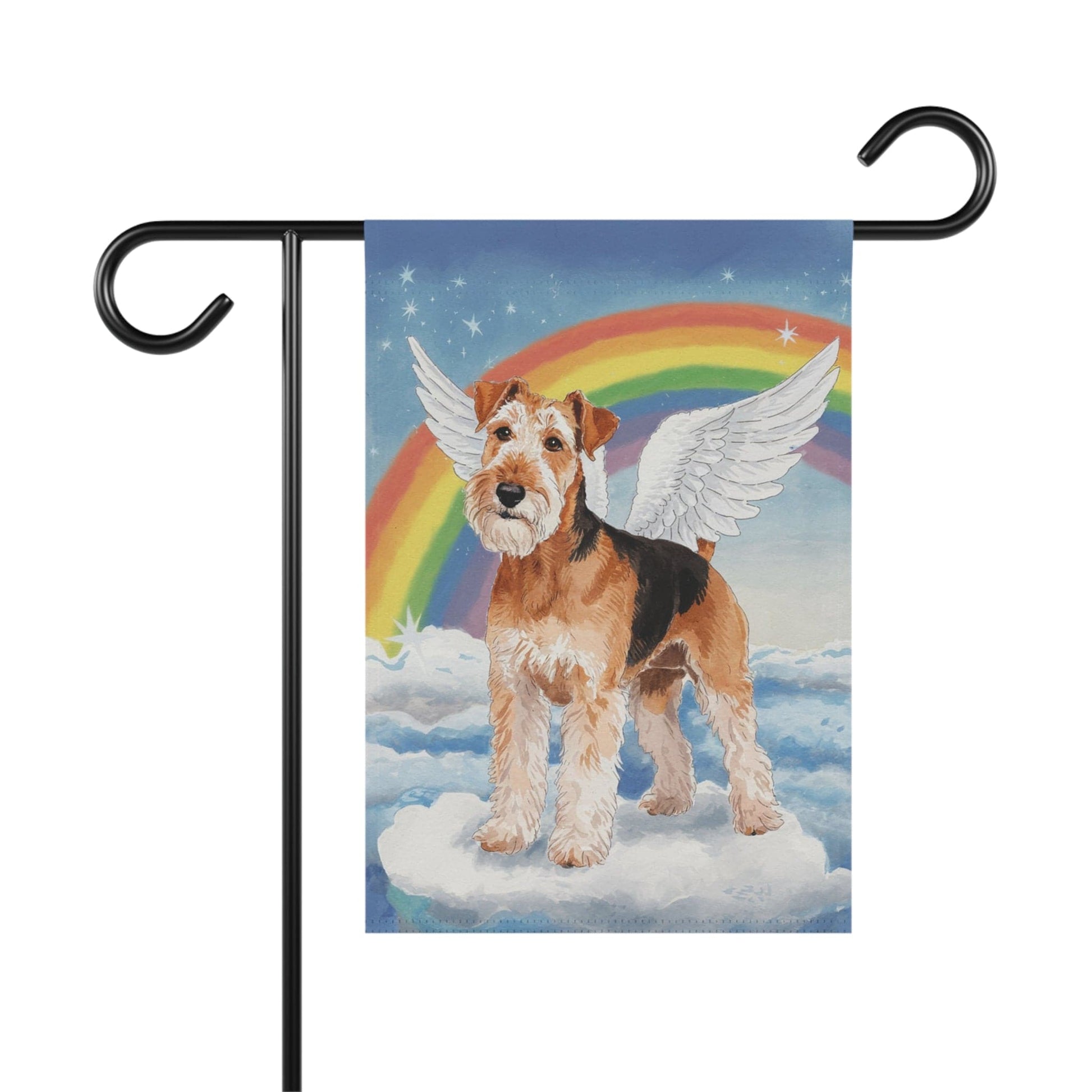 Printify Home Decor 12'' × 18'' Heavenly Airedale Terrier, Rainbow Pet Memorial Garden Flag, Front Yard Spring Decor, Housewarming Gardener Gift