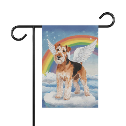 Printify Home Decor 12'' × 18'' Heavenly Airedale Terrier, Rainbow Pet Memorial Garden Flag, Front Yard Spring Decor, Housewarming Gardener Gift