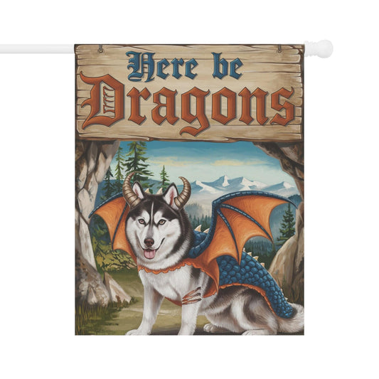 Printify Home Decor 24.5'' × 32'' Husky Dog Dragon Garden Flag, Fantasy Pet Adventure, Yard Spring Decor, Housewarming Halloween