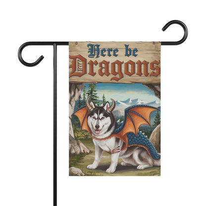 Printify Home Decor 12'' × 18'' Husky Dog Dragon Garden Flag, Fantasy Pet Adventure, Yard Spring Decor, Housewarming Halloween