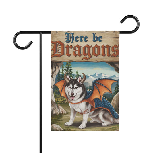 Printify Home Decor 12'' × 18'' Husky Dog Dragon Garden Flag, Fantasy Pet Adventure, Yard Spring Decor, Housewarming Halloween