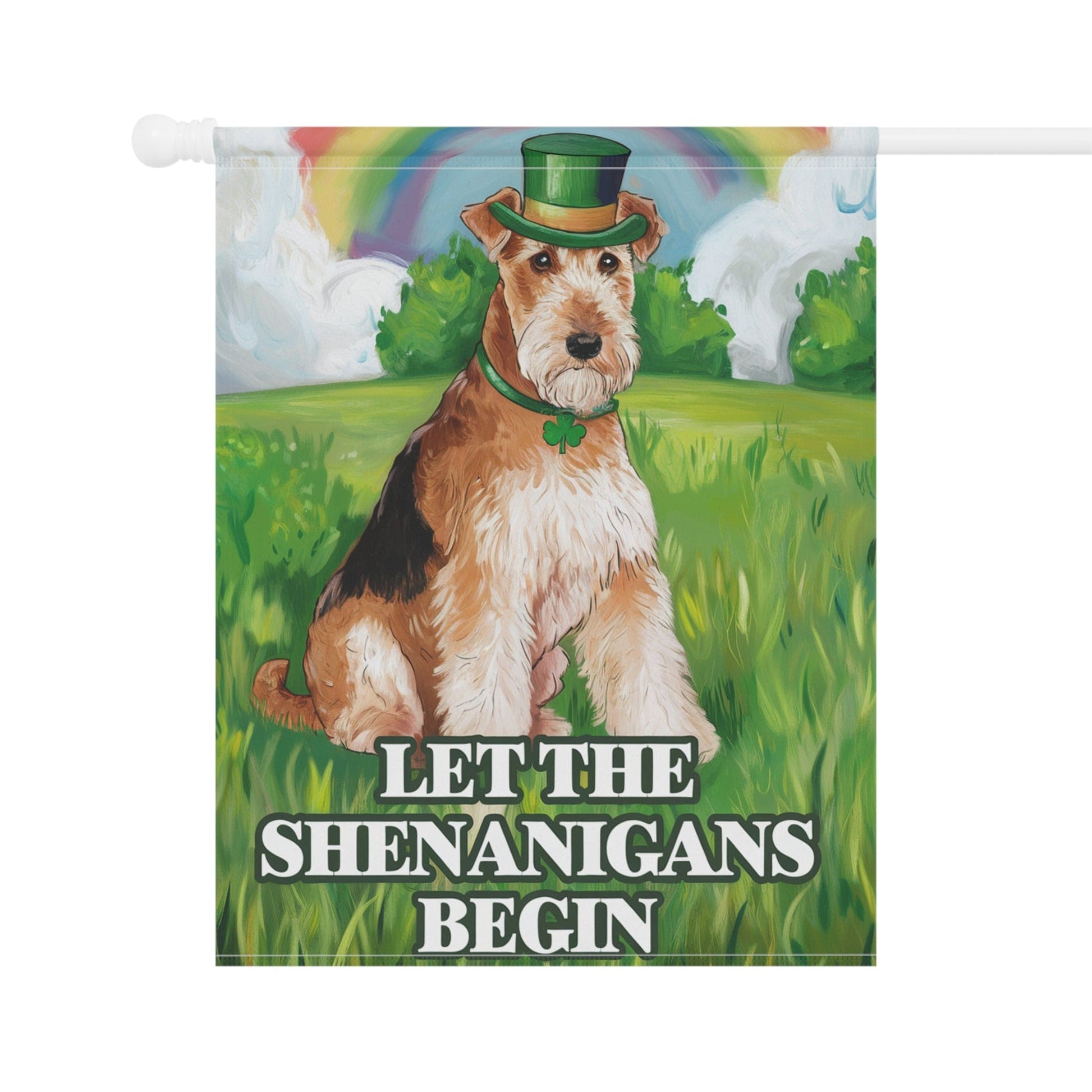 Printify Home Decor Irish Airedale Terrier Garden Flag, Saint Patricks Day Funny Dog Lovers Yard Outside Decor, Spring Shenanigans