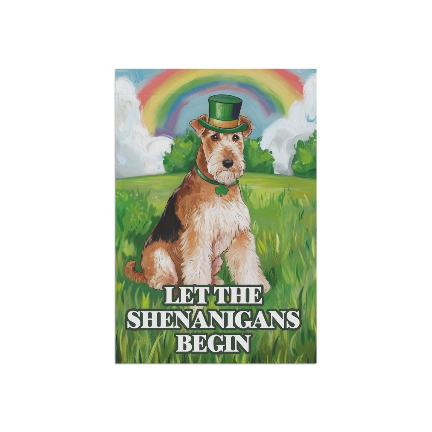 Printify Home Decor Irish Airedale Terrier Garden Flag, Saint Patricks Day Funny Dog Lovers Yard Outside Decor, Spring Shenanigans
