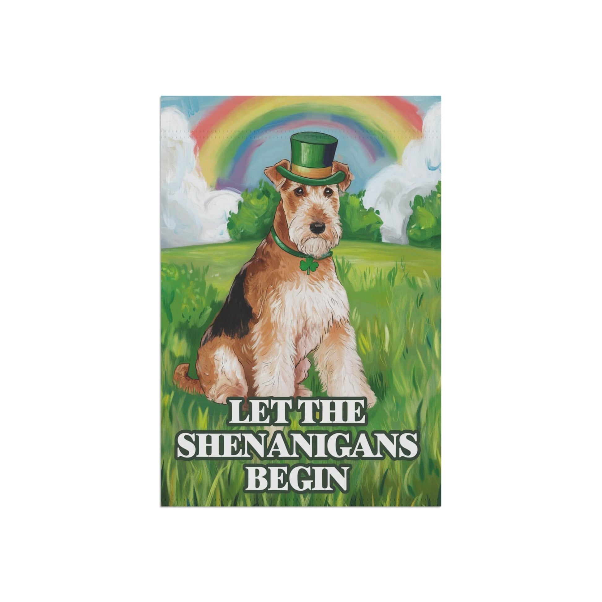 Printify Home Decor Irish Airedale Terrier Garden Flag, Saint Patricks Day Funny Dog Lovers Yard Outside Decor, Spring Shenanigans
