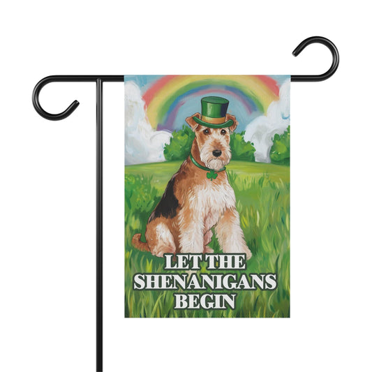 Printify Home Decor 12'' × 18'' Irish Airedale Terrier Garden Flag, Saint Patricks Day Funny Dog Lovers Yard Outside Decor, Spring Shenanigans