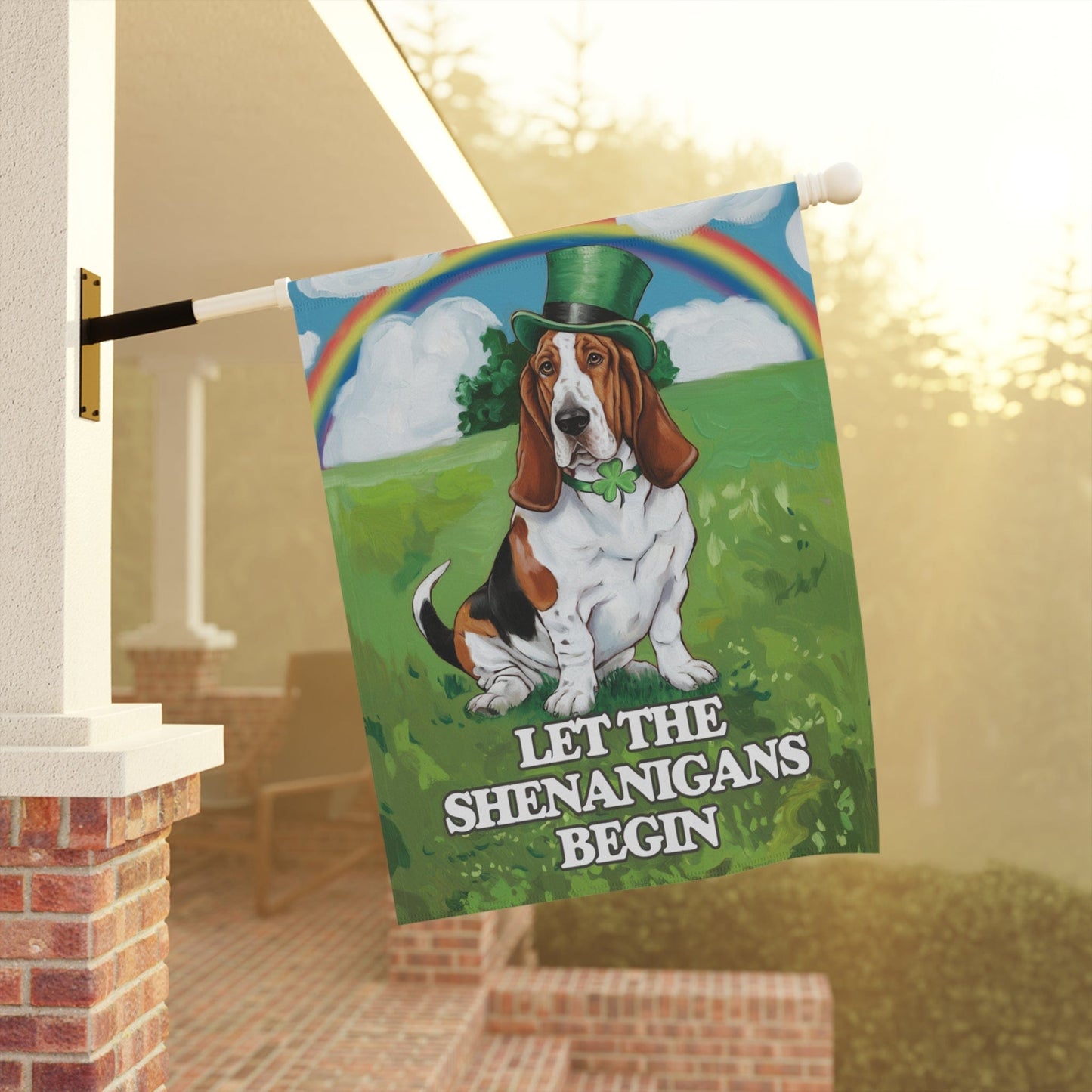 Printify Home Decor Irish Basset Hound Garden Flag, Saint Patricks Day Funny Dog Lovers Yard