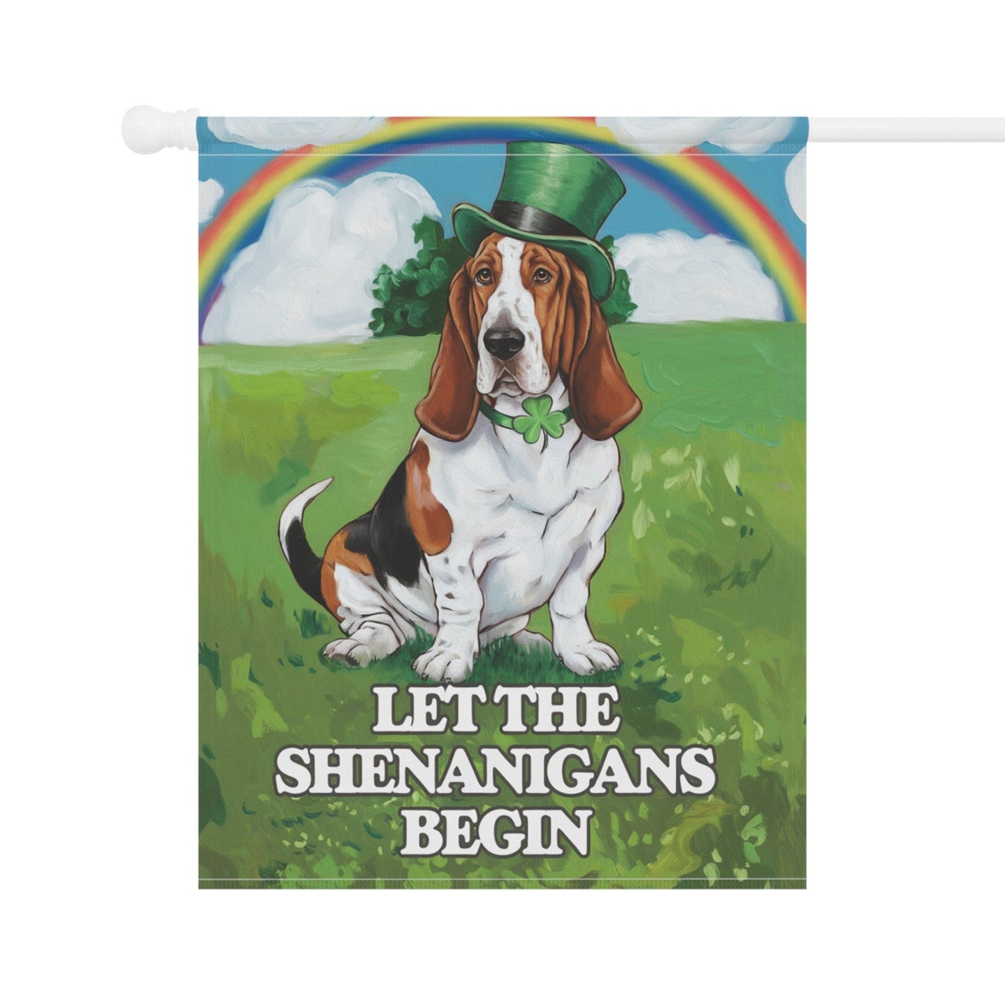 Printify Home Decor Irish Basset Hound Garden Flag, Saint Patricks Day Funny Dog Lovers Yard