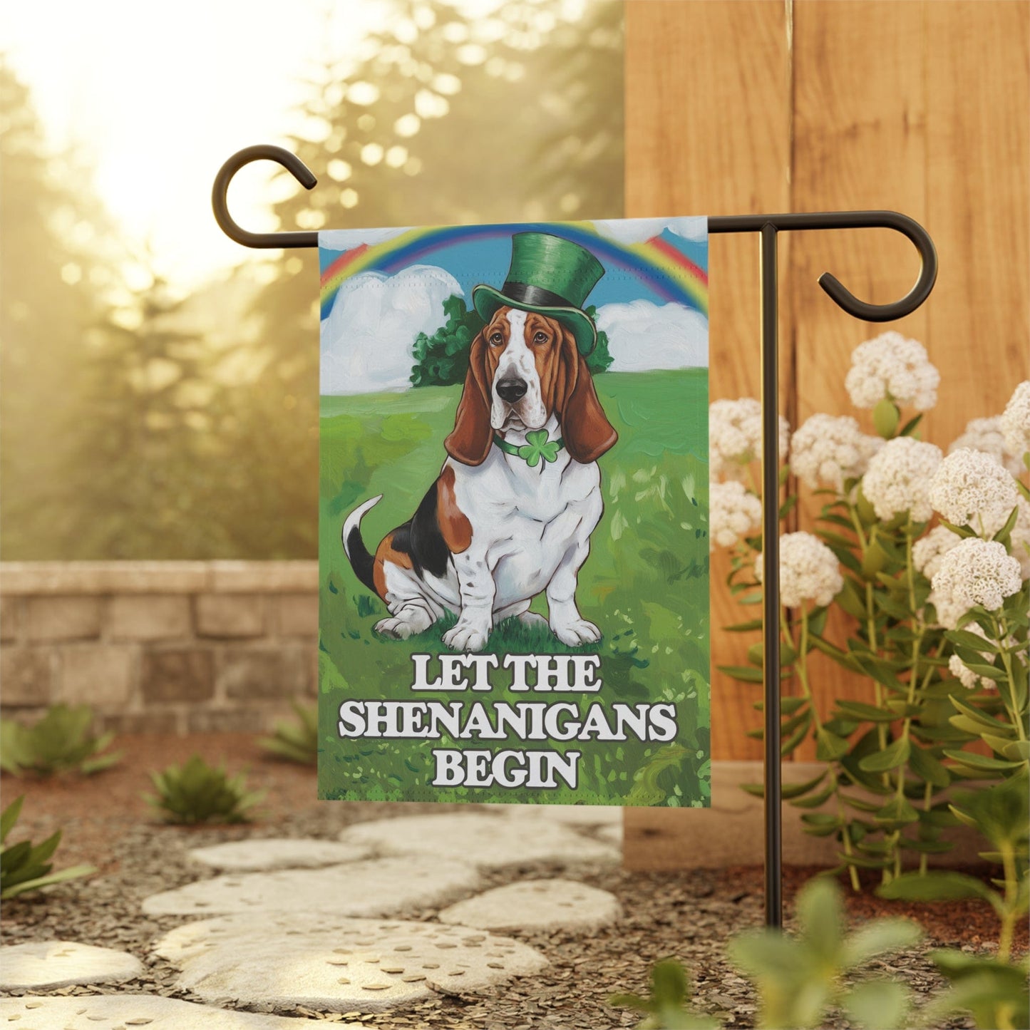 Printify Home Decor Irish Basset Hound Garden Flag, Saint Patricks Day Funny Dog Lovers Yard