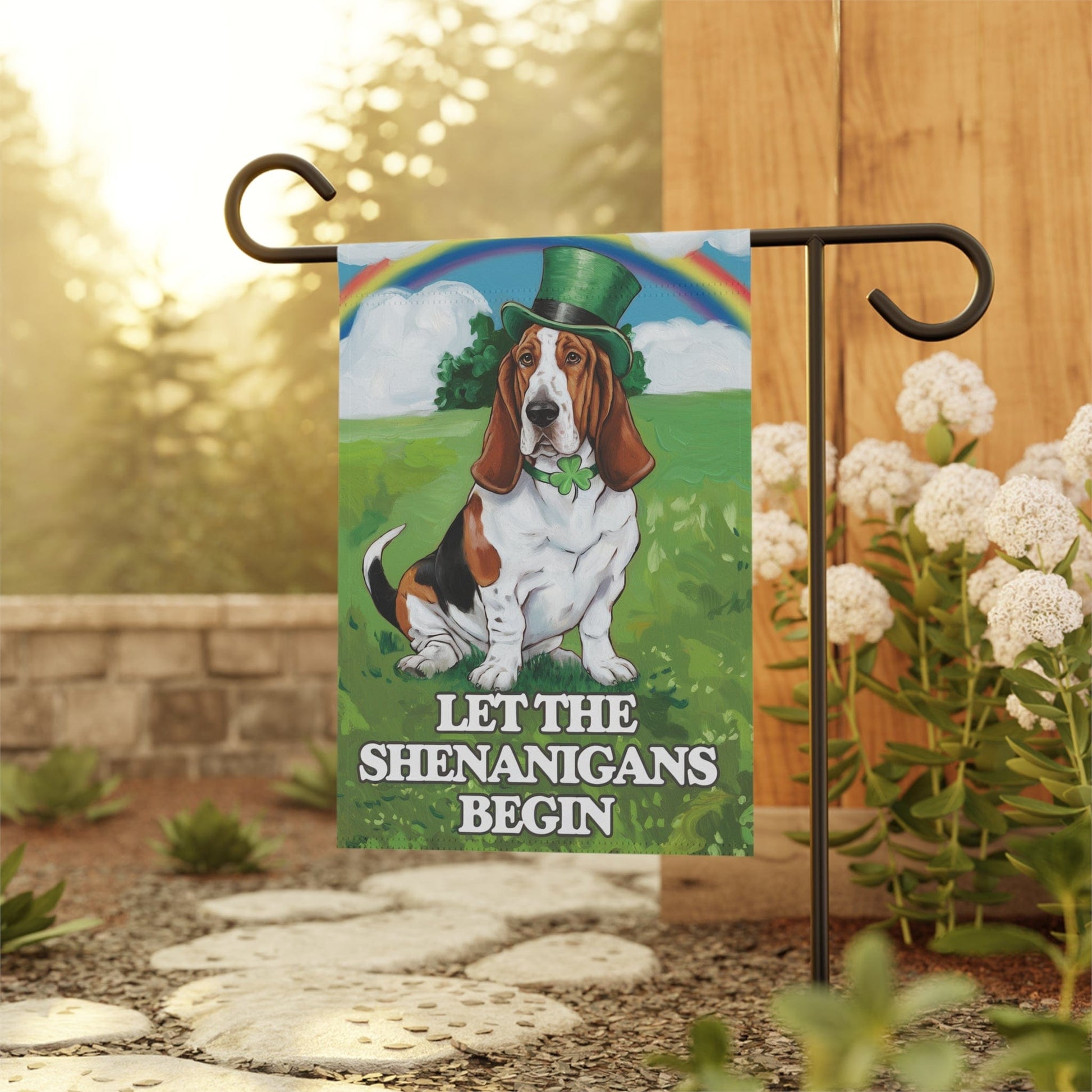 Printify Home Decor Irish Basset Hound Garden Flag, Saint Patricks Day Funny Dog Lovers Yard