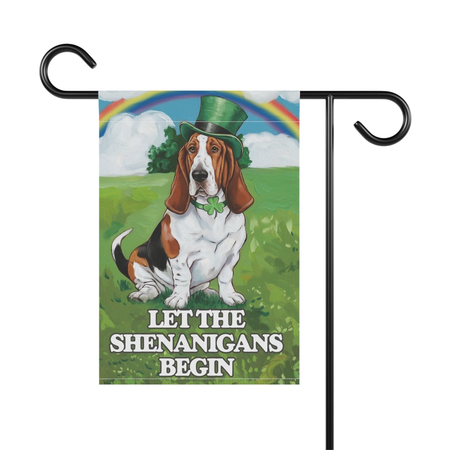 Printify Home Decor Irish Basset Hound Garden Flag, Saint Patricks Day Funny Dog Lovers Yard