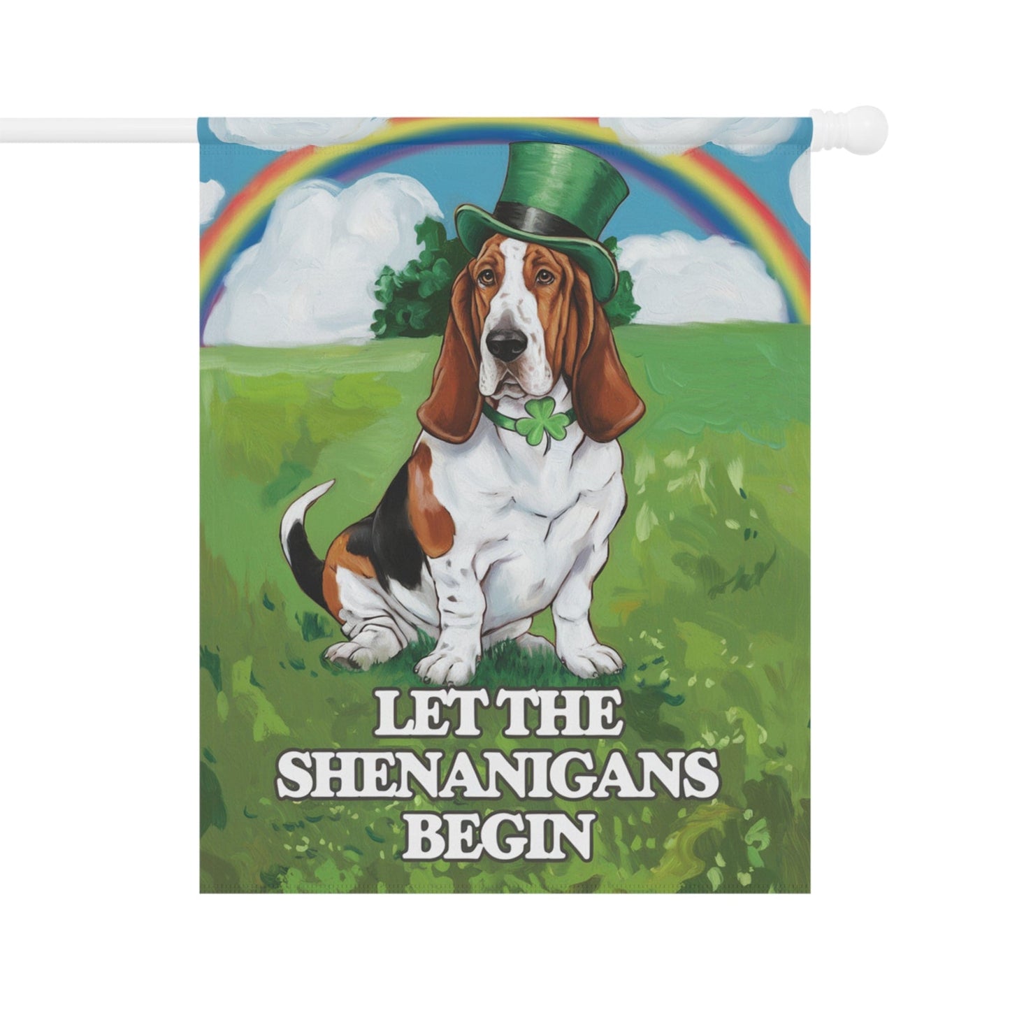 Printify Home Decor 24.5'' × 32'' Irish Basset Hound Garden Flag, Saint Patricks Day Funny Dog Lovers Yard