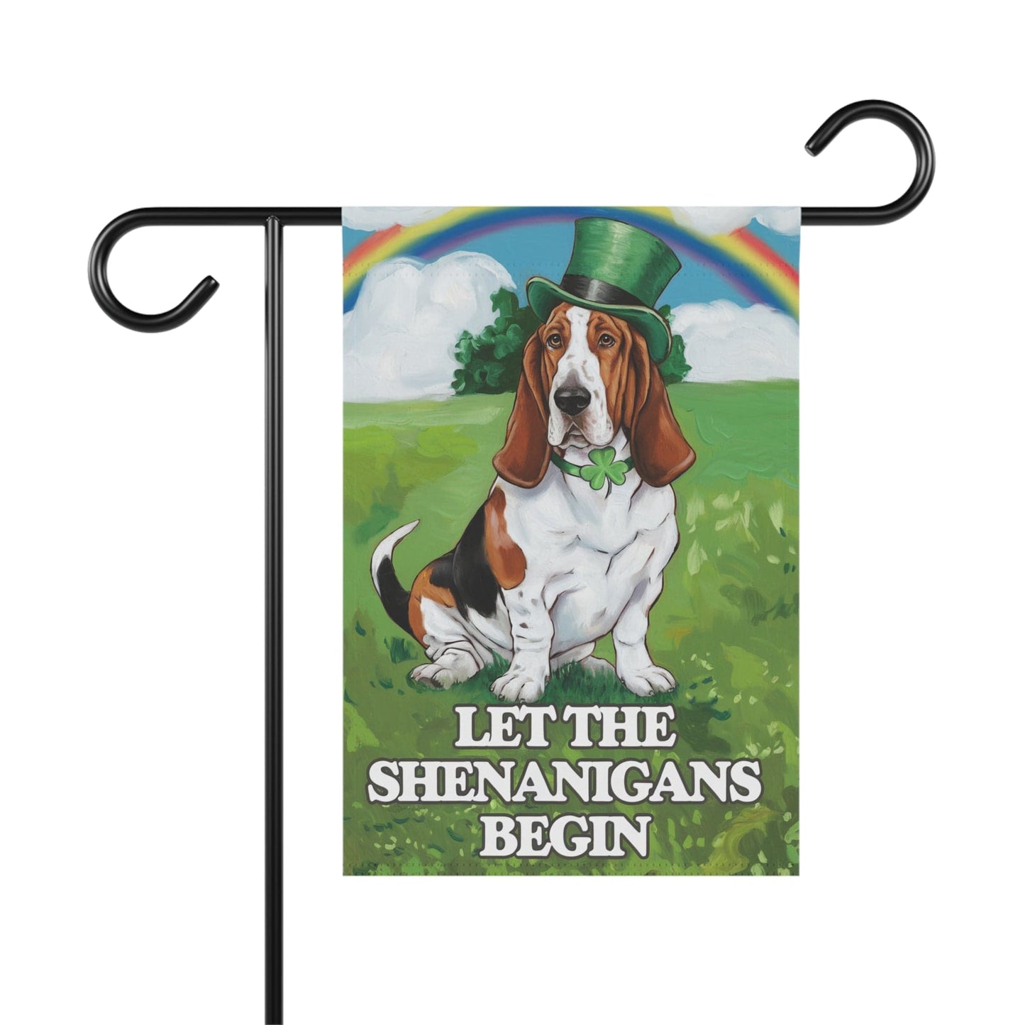 Printify Home Decor 12'' × 18'' Irish Basset Hound Garden Flag, Saint Patricks Day Funny Dog Lovers Yard