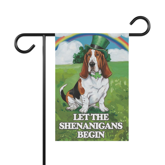 Printify Home Decor 12'' × 18'' Irish Basset Hound Garden Flag, Saint Patricks Day Funny Dog Lovers Yard