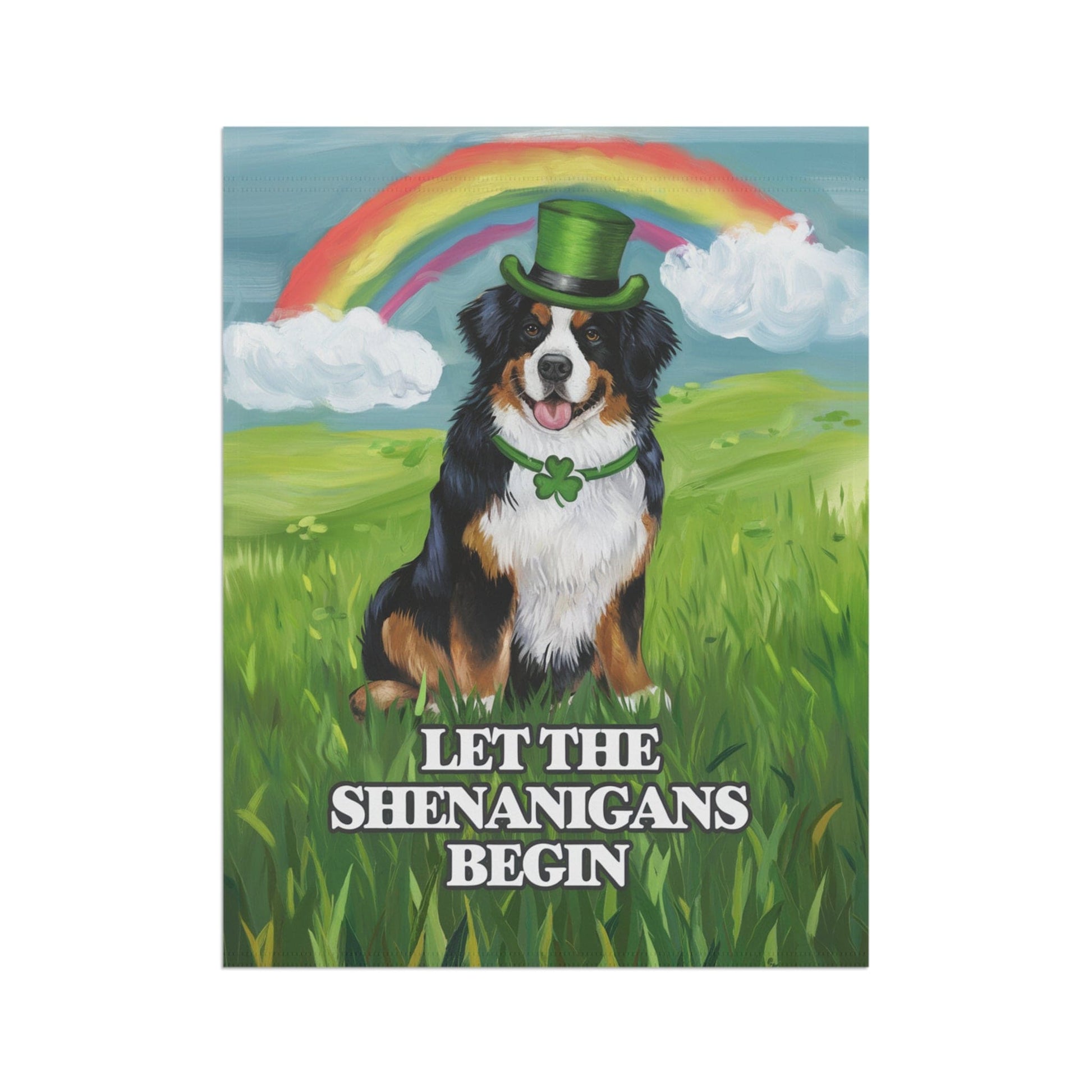 Printify Garden Flag Irish Bernese Mountain Dog Garden Flag, Saint Patricks Day Funny Dog Lovers
