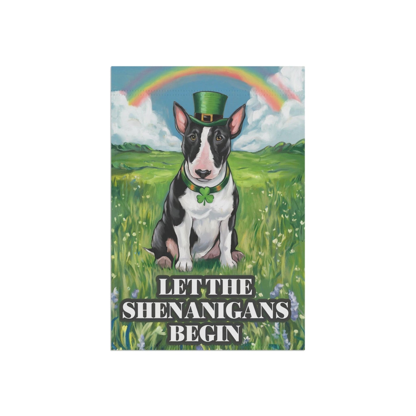 Printify Home Decor 12'' × 18'' Irish Black Bull Terrier Garden Flag, St Patricks Day Funny Dog Lovers Yard Outside Decor