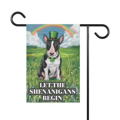 Printify Home Decor 12'' × 18'' Irish Black Bull Terrier Garden Flag, St Patricks Day Funny Dog Lovers Yard Outside Decor