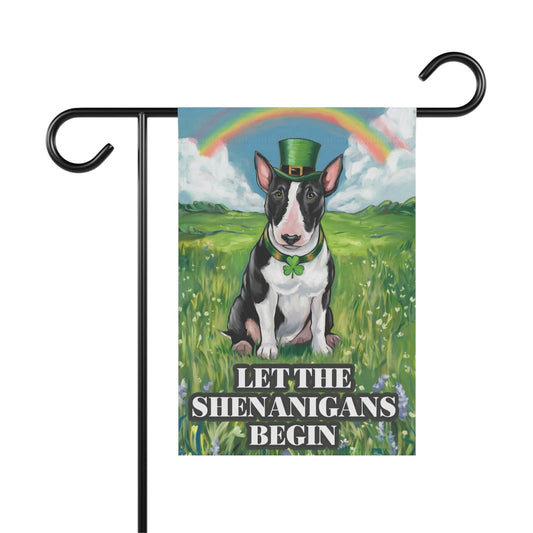 Printify Home Decor 12'' × 18'' Irish Black Bull Terrier Garden Flag, St Patricks Day Funny Dog Lovers Yard Outside Decor