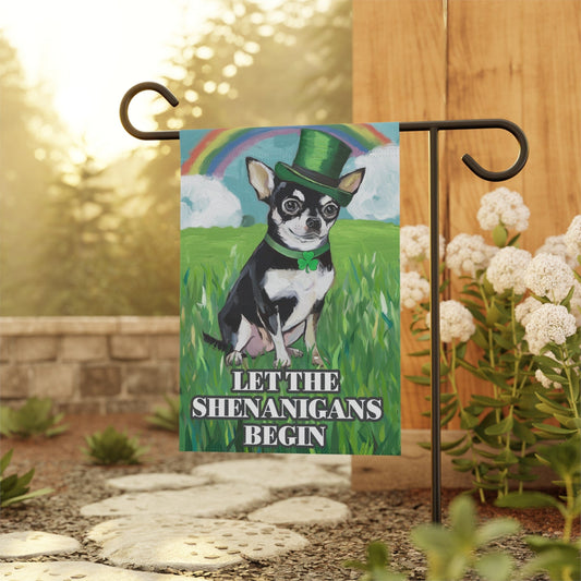 Printify Home Decor 12'' × 18'' Irish Black Chihuahua Garden Flag, Saint Patricks Day Funny Dog Yard Outside Decor