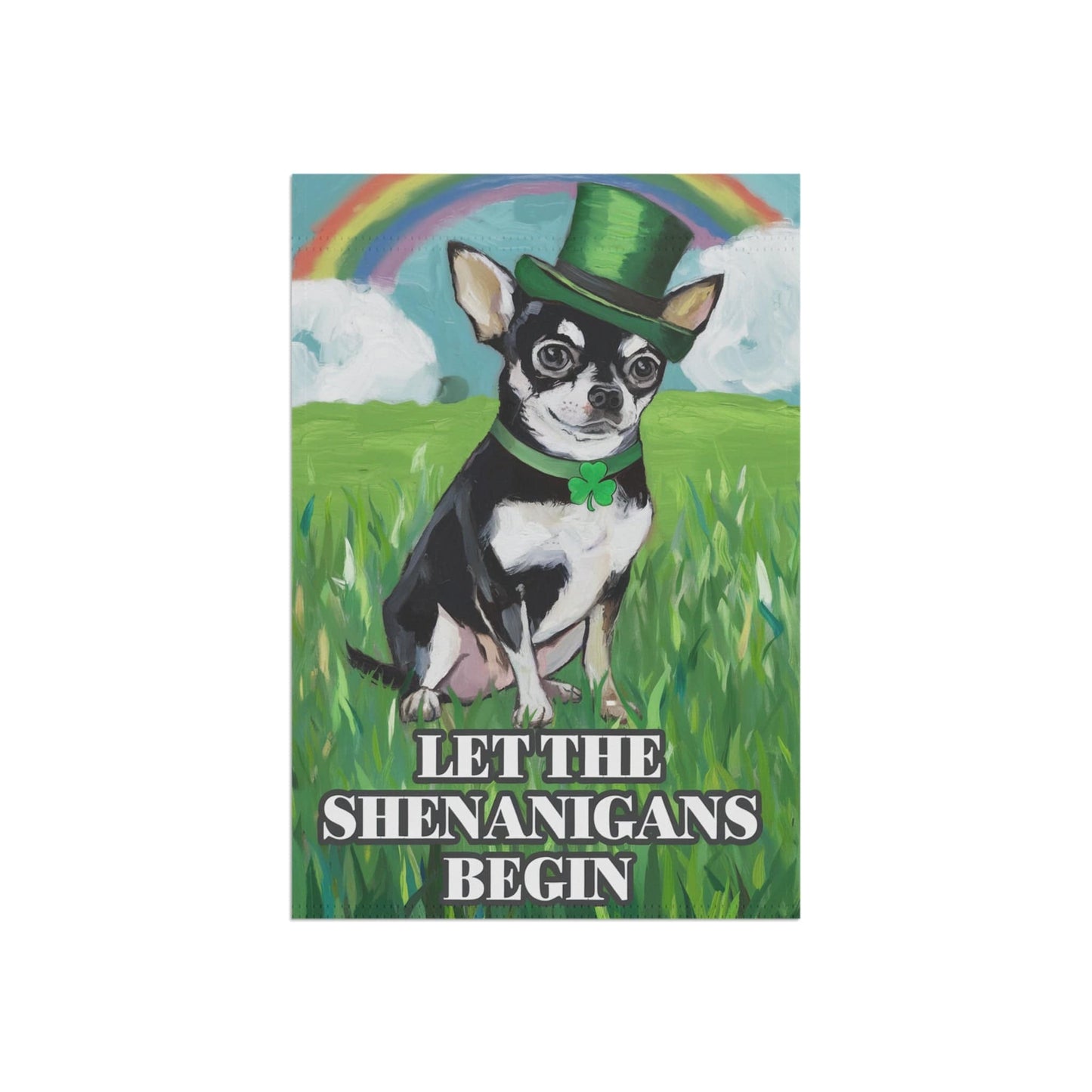 Printify Home Decor 12'' × 18'' Irish Black Chihuahua Garden Flag, Saint Patricks Day Funny Dog Yard Outside Decor