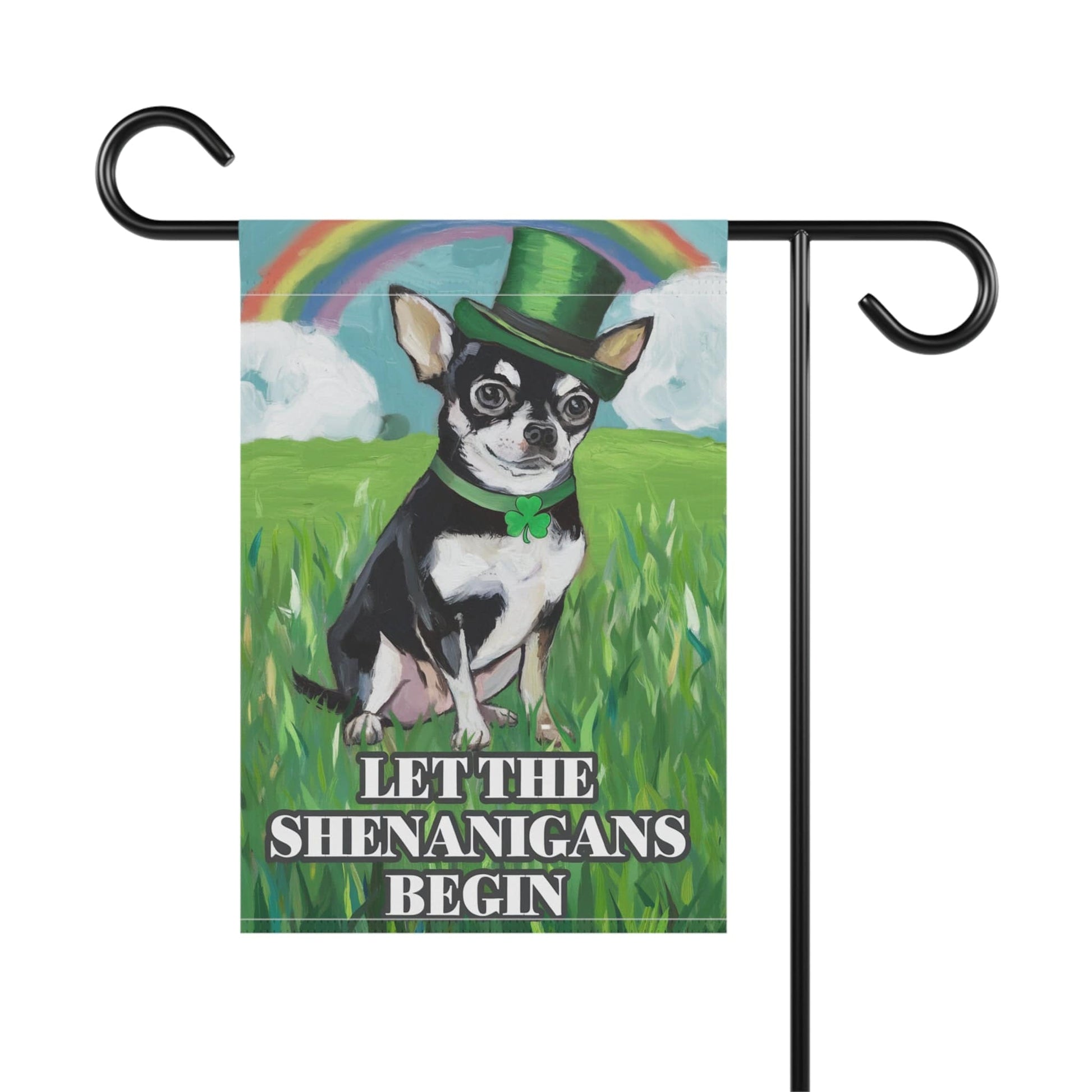 Printify Home Decor 12'' × 18'' Irish Black Chihuahua Garden Flag, Saint Patricks Day Funny Dog Yard Outside Decor