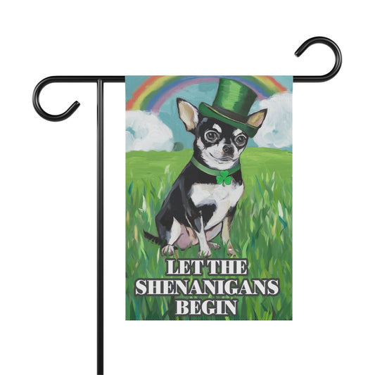 Printify Home Decor 12'' × 18'' Irish Black Chihuahua Garden Flag, Saint Patricks Day Funny Dog Yard Outside Decor