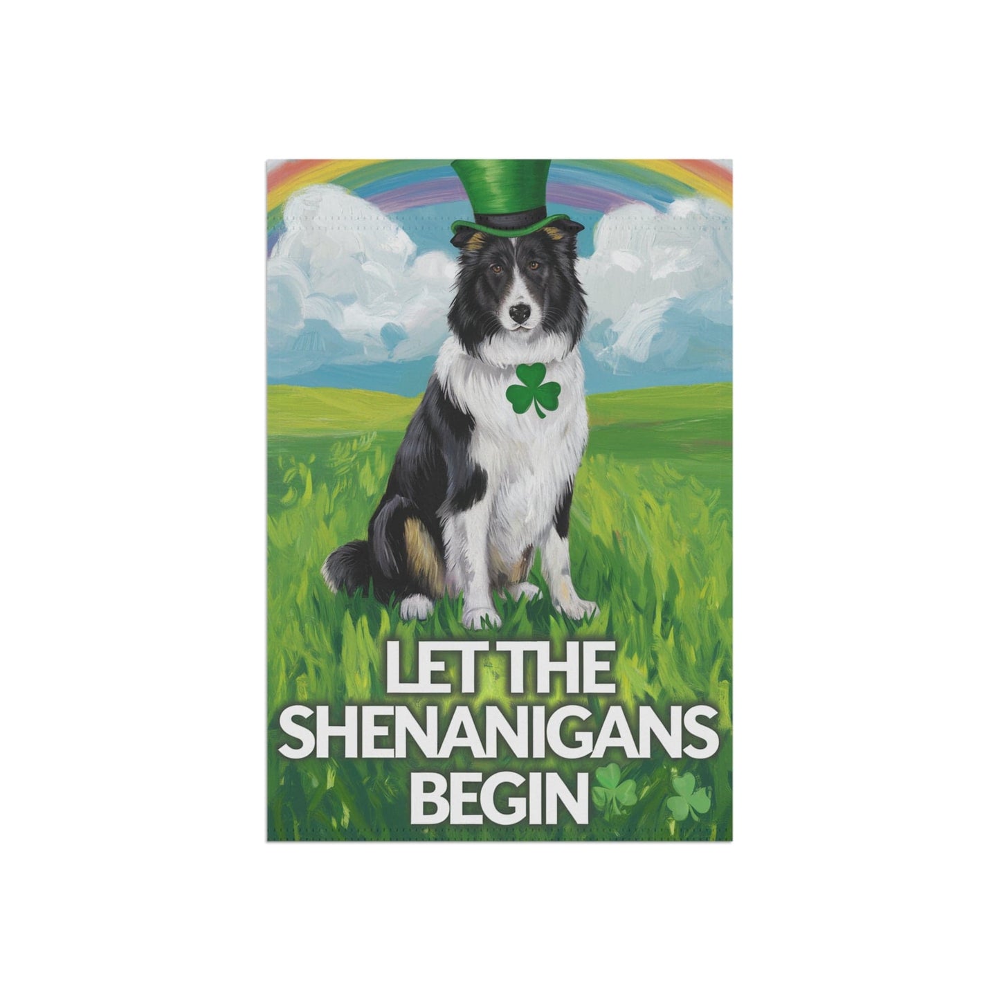 Printify Home Decor 12'' × 18'' Irish Border Collie Garden Flag, Saint Patricks Day Funny Dog Lovers Yard Outside Decor