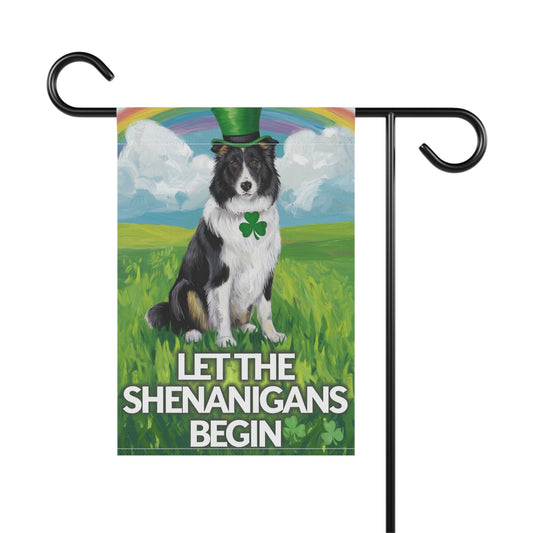 Irish Border Collie Garden Flag, Saint Patricks Day Funny Dog Lovers Yard Outside Decor