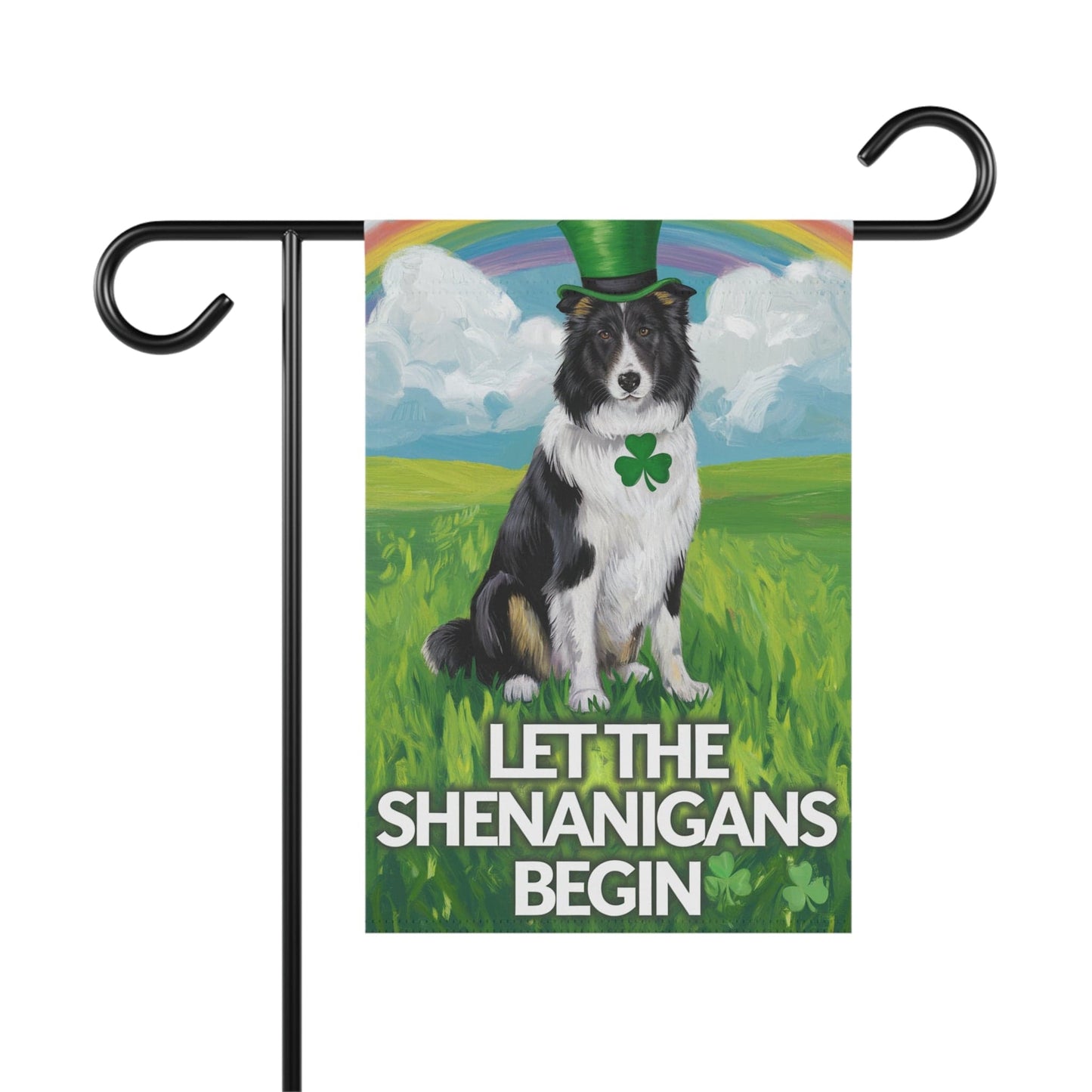 Printify Home Decor 12'' × 18'' Irish Border Collie Garden Flag, Saint Patricks Day Funny Dog Lovers Yard Outside Decor