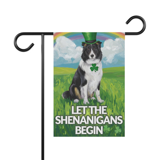 Printify Home Decor 12'' × 18'' Irish Border Collie Garden Flag, Saint Patricks Day Funny Dog Lovers Yard Outside Decor