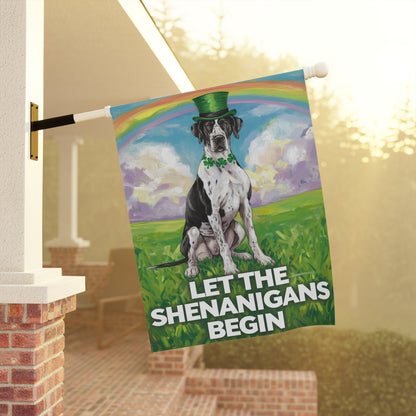 Printify Home Decor Irish Harlequin Great Dane St. Patrick's Day Lawn Flag, Rainbow Holiday Dog Garden Flag