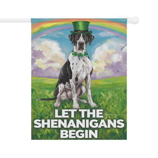 Printify Home Decor 24.5'' × 32'' Irish Harlequin Great Dane St. Patrick's Day Lawn Flag, Rainbow Holiday Dog Garden Flag