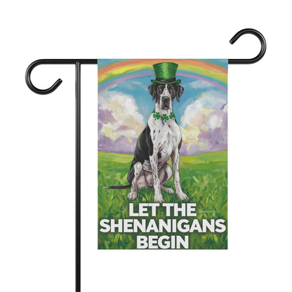 Printify Home Decor 12'' × 18'' Irish Harlequin Great Dane St. Patrick's Day Lawn Flag, Rainbow Holiday Dog Garden Flag