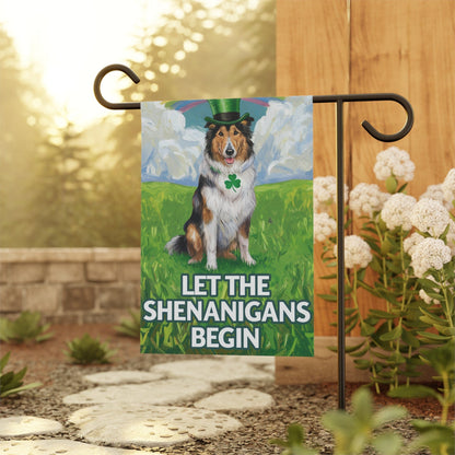 Printify Home Decor 12'' × 18'' Irish Rough Collie Garden Flag, Saint Patricks Day Funny Dog Yard Outside Decor